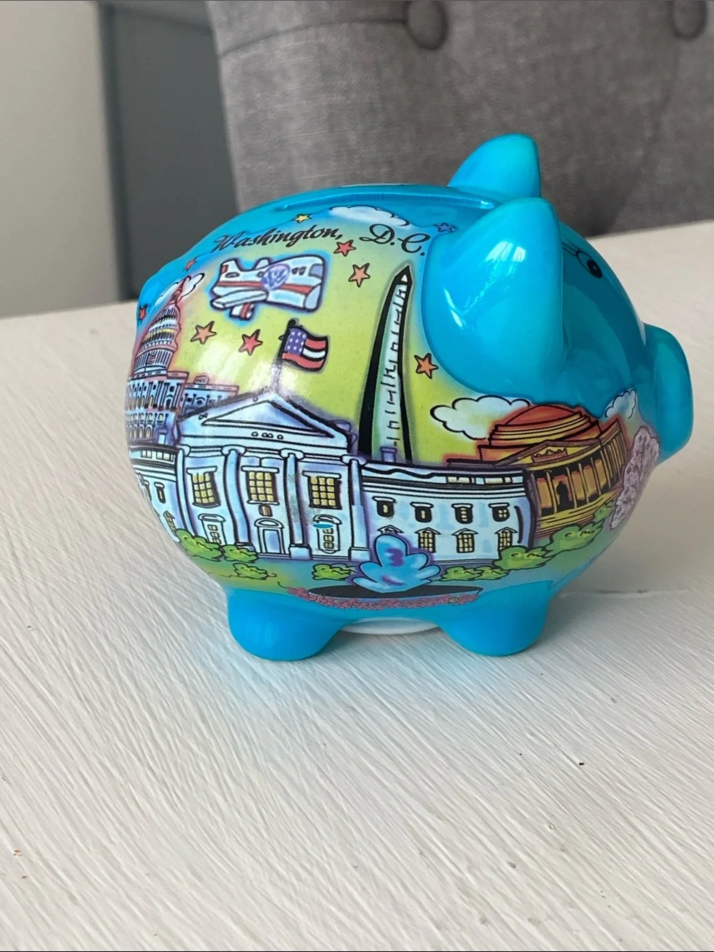 Blue Washington D.C. Piggy Bank - Ceramic Souvenir Coin Bank